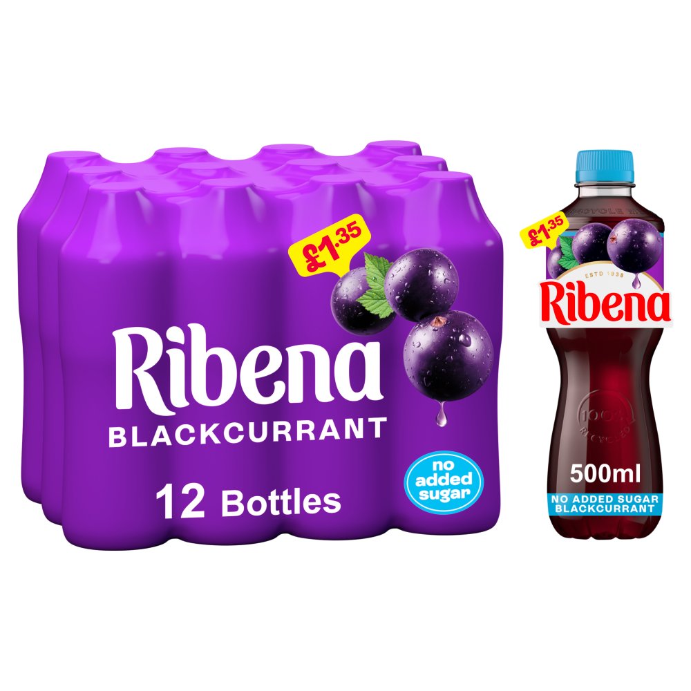 RIBENA LIGHT BLACKCURRENT (500ml x12) £1.35 NO ADDED SUGER
