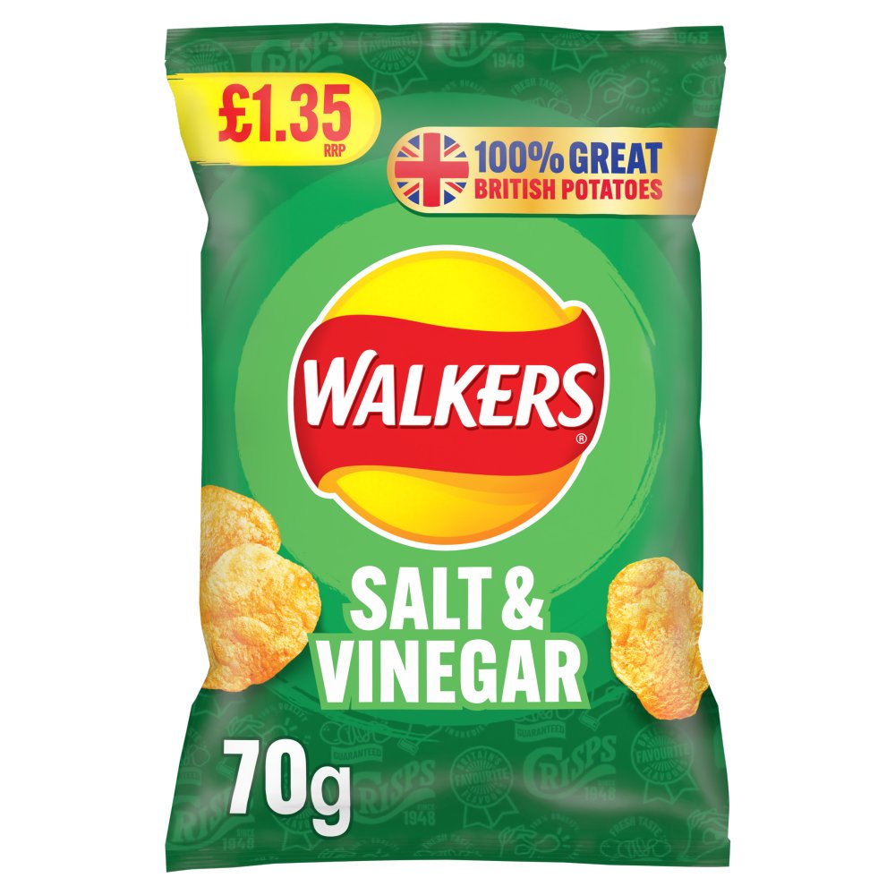 WALKERS SALT & VINEGAR (18x70g) £1.35 GREEN 30041848