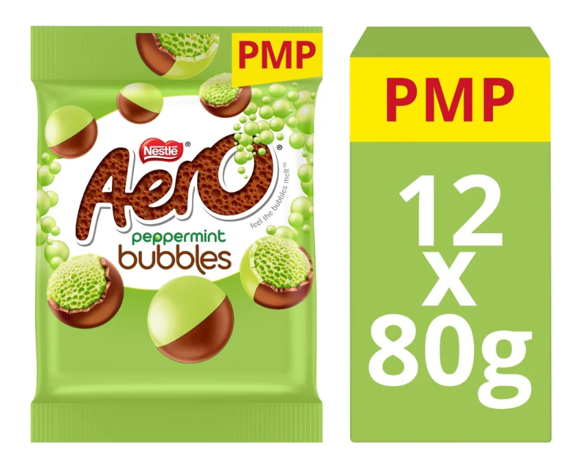 AERO BAGS  PEPPERMINT BUBBLES (12x80g) £1.65 GREEN